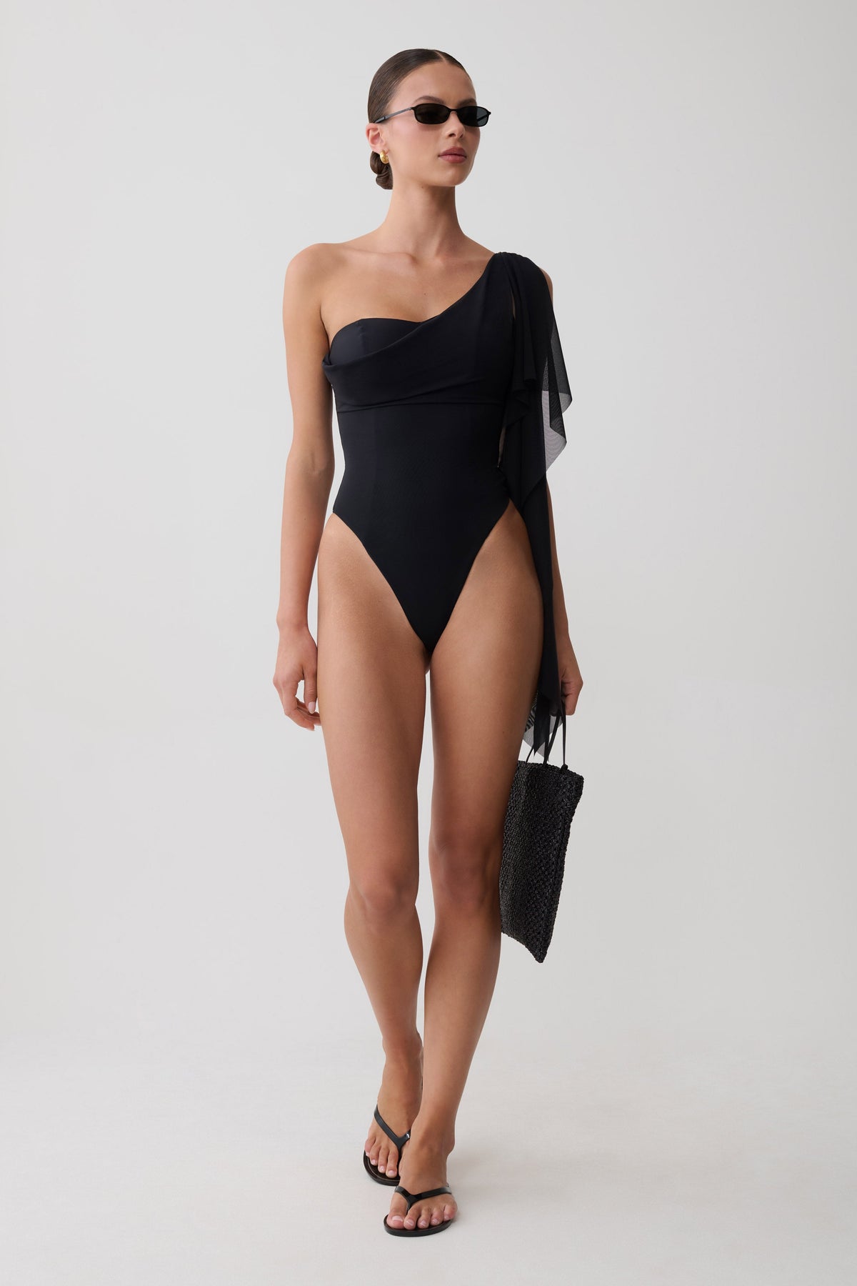 Thessaly Shoulder Train One Piece - Black