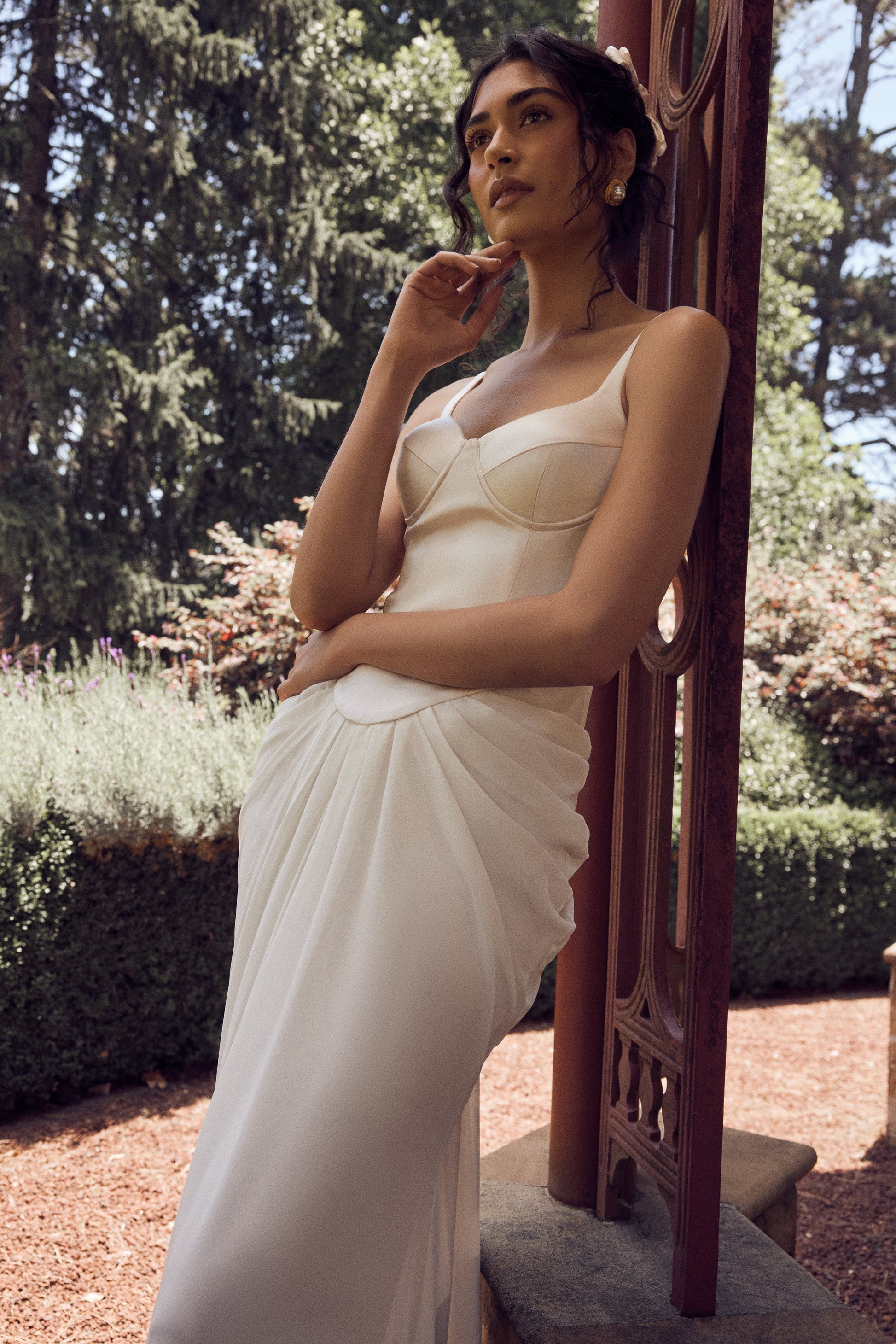 Leila Satin Corset Maxi Dress / Ivory | MESHKI