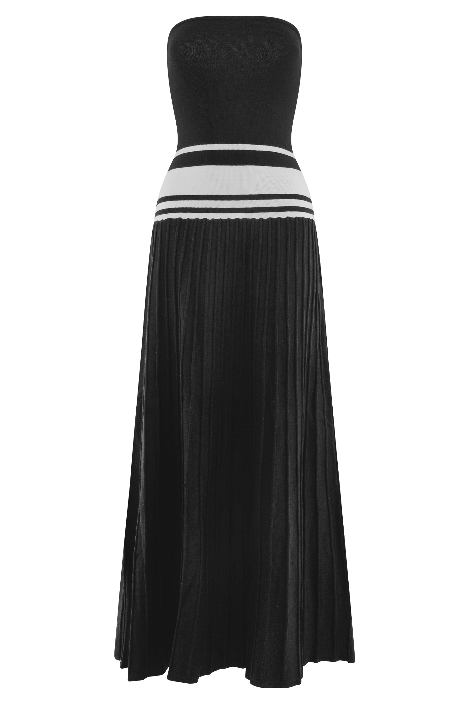 Solaris Strapless Contrast Knit Maxi Dress - Black/White | MESHKI US Solaris Strapless Contrast Knit Maxi Dress - Black/White | MESHKI US