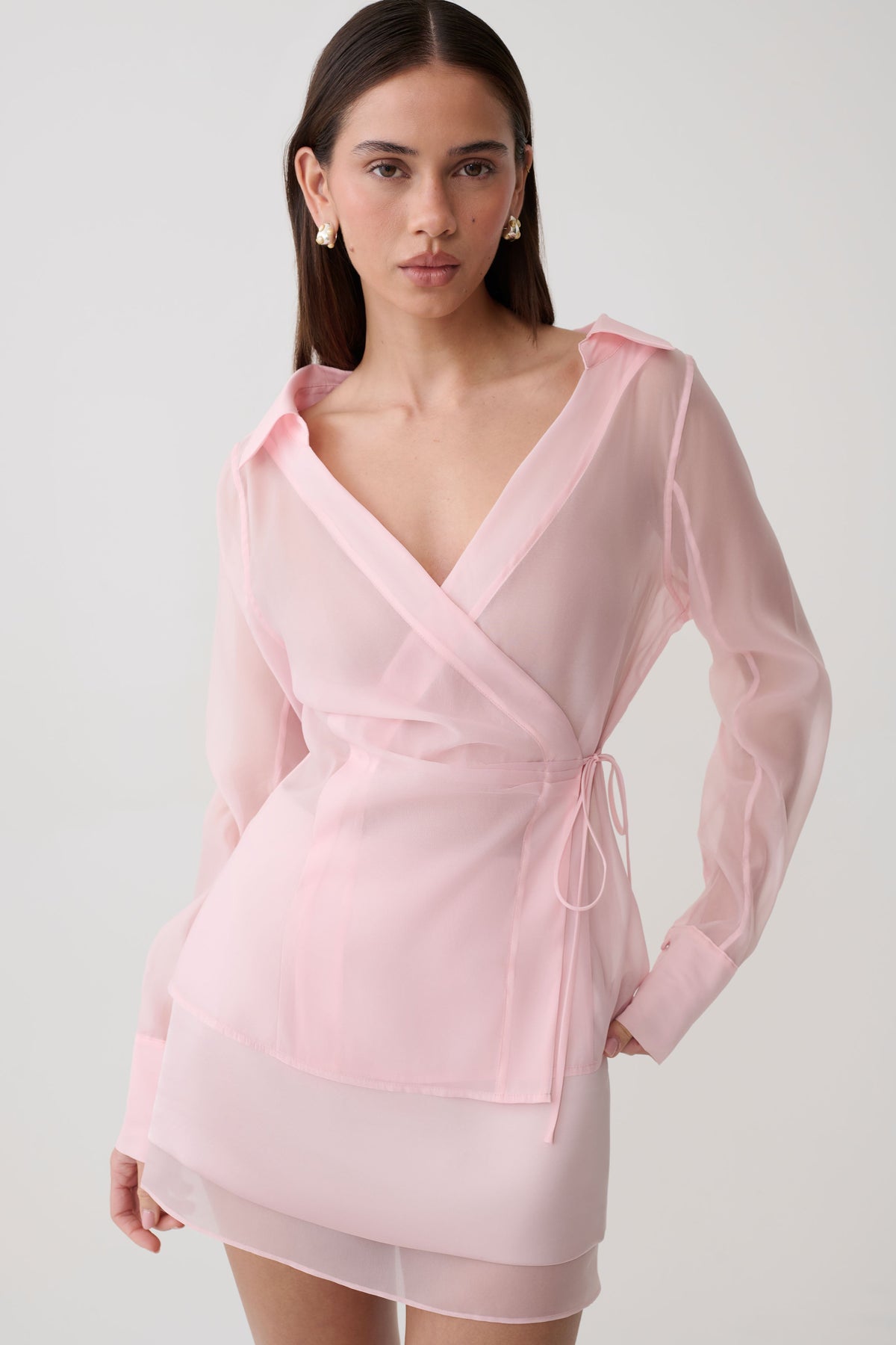 Frankie Organza Cross Over Shirt - Pale Pink #3