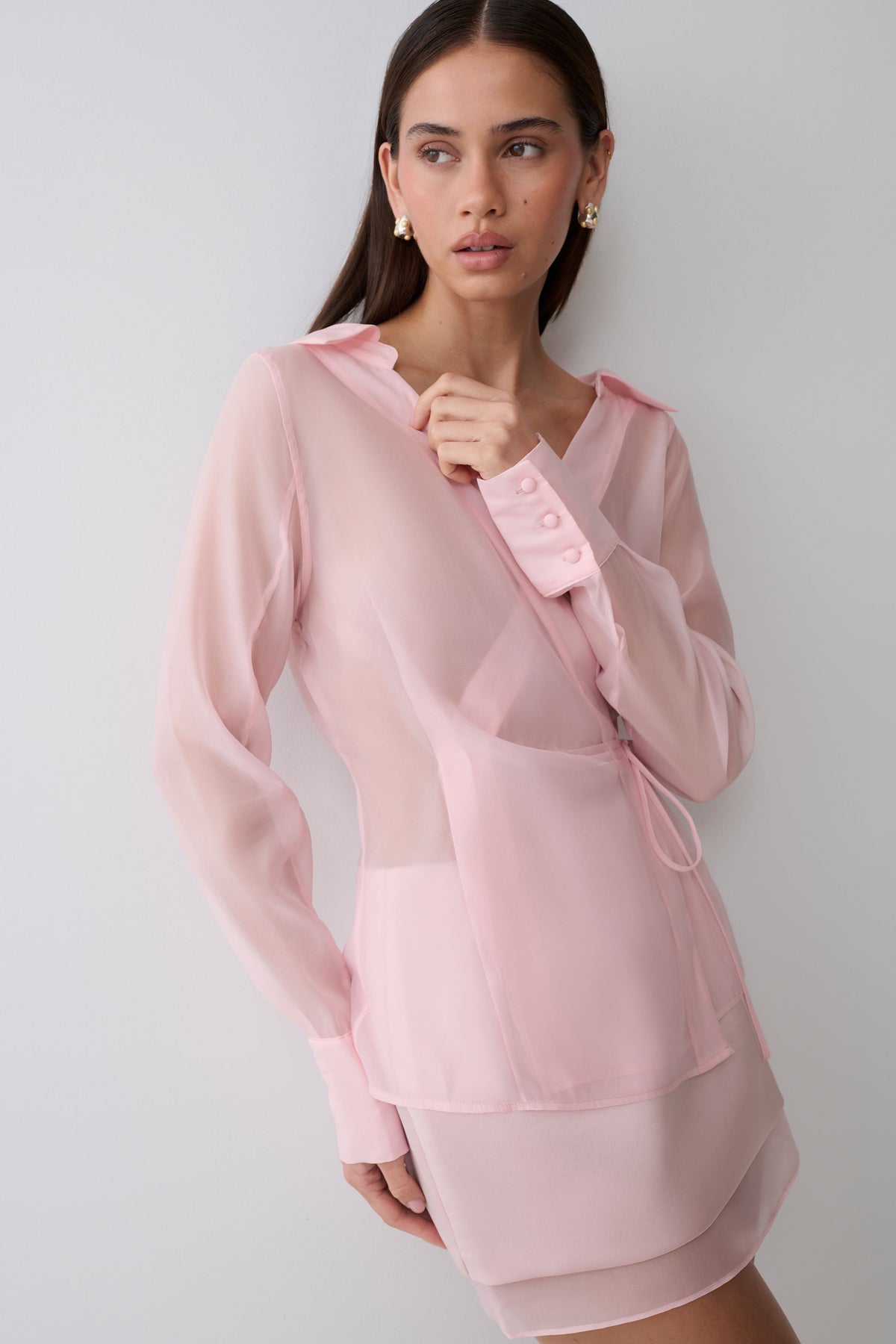Frankie Organza Cross Over Shirt - Pale Pink #4