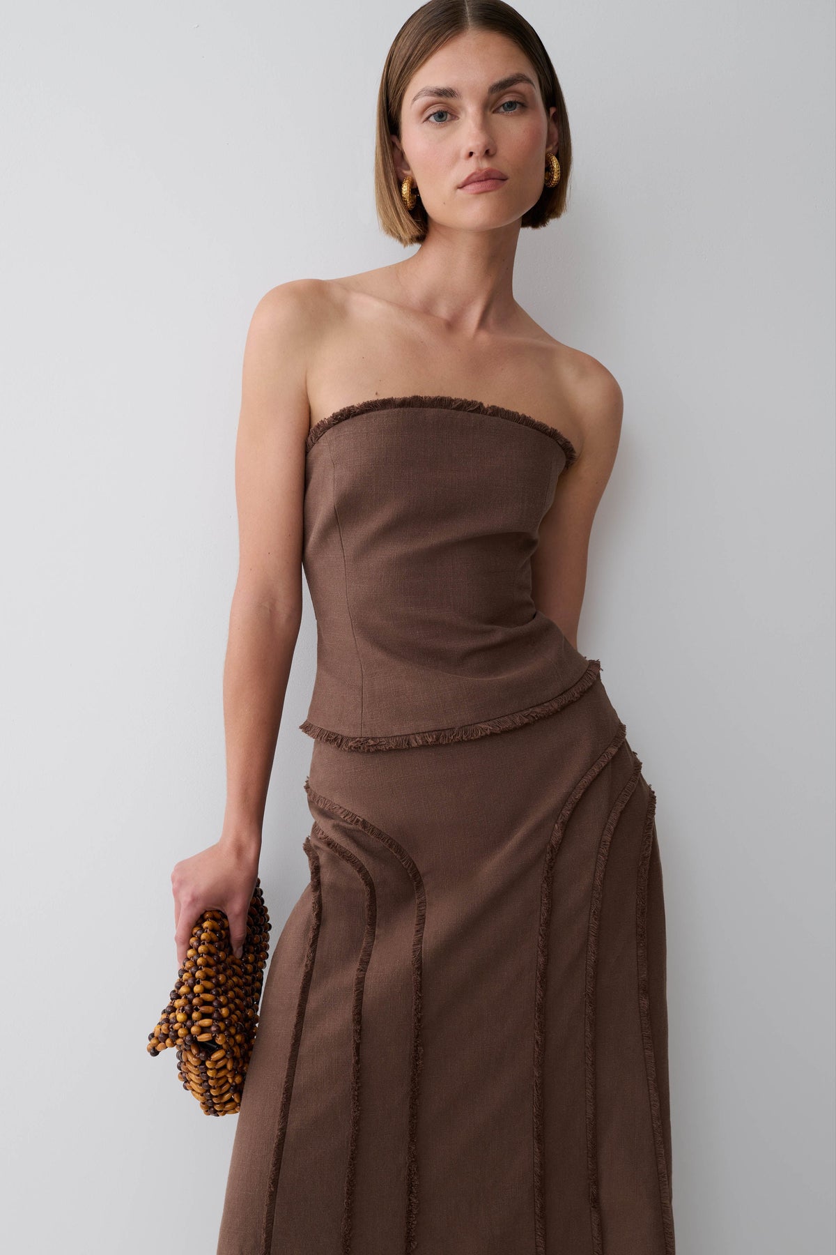 Annie Strapless Tie Back Linen Top - Dark Chocolate