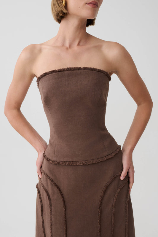Annie Strapless Tie Back Linen Top - Dark Chocolate