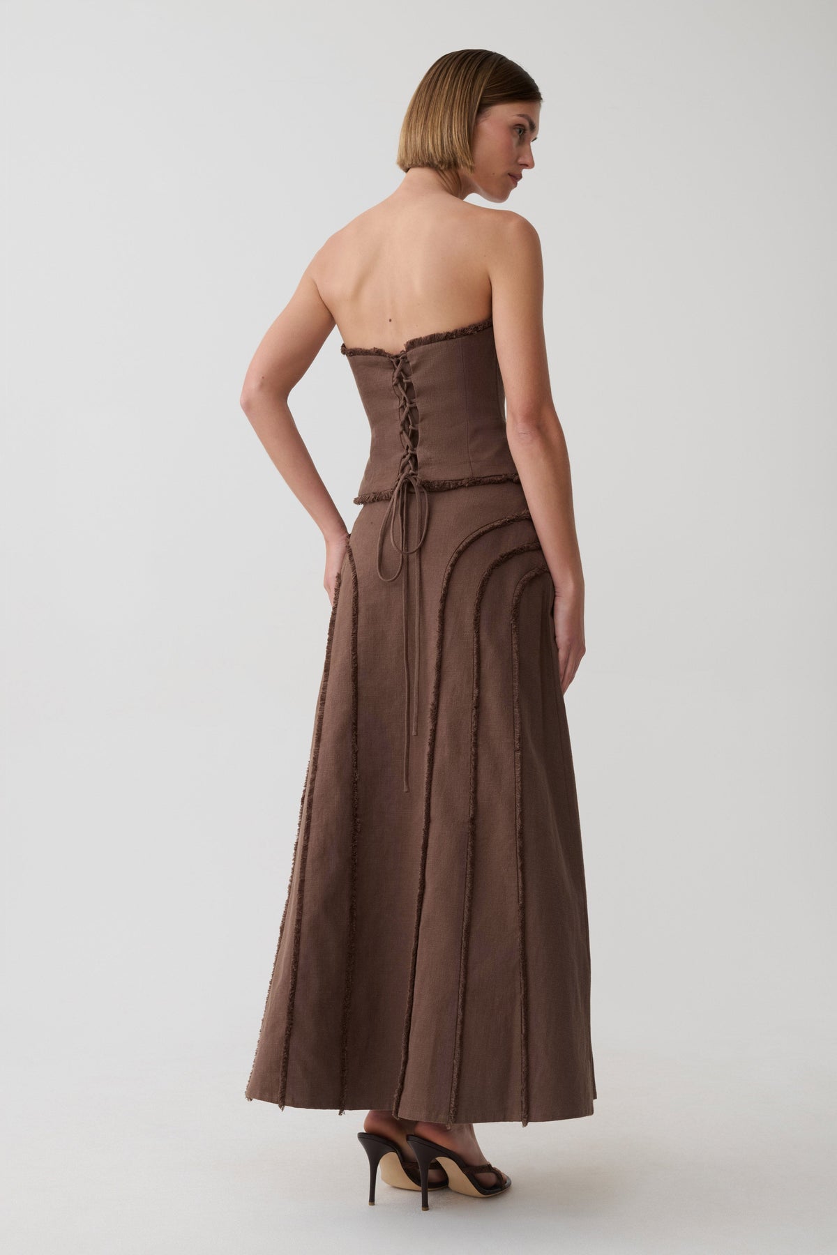 Annie Strapless Tie Back Linen Top - Dark Chocolate #4