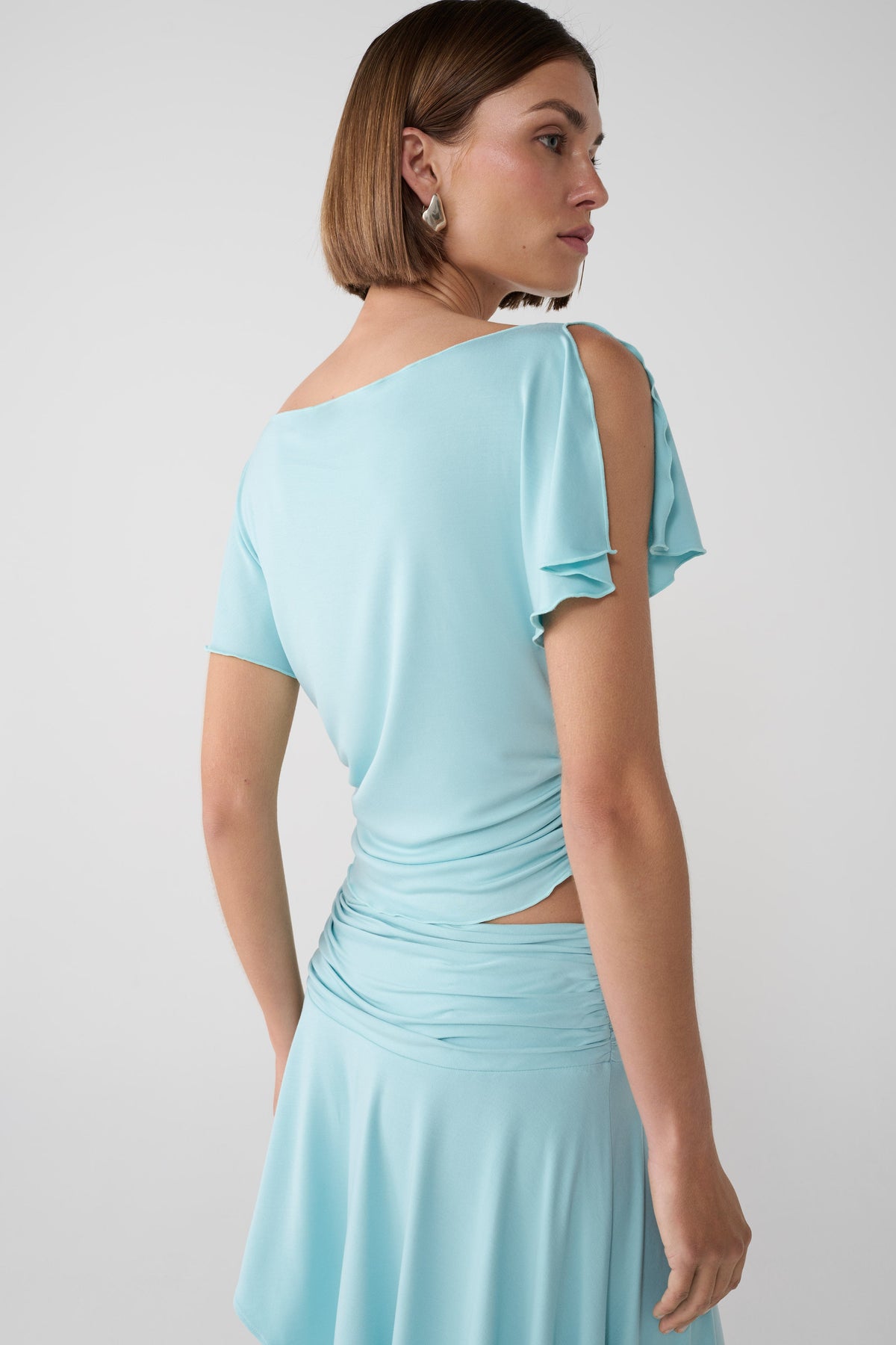 Talise Modal Flounce Short Sleeve Top - Aqua Blue