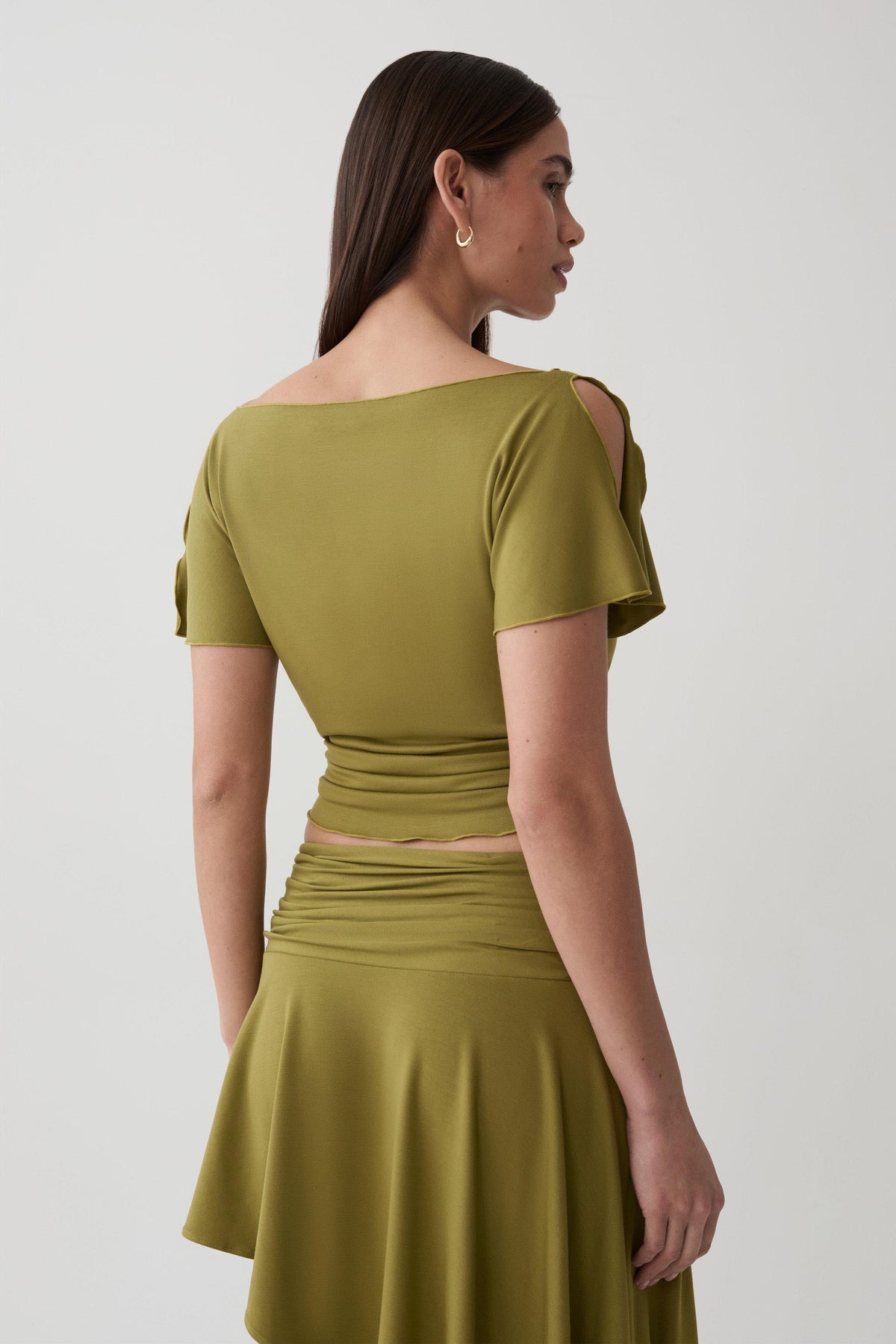 Talise Modal Flounce Short Sleeve Top - Vintage Olive #2
