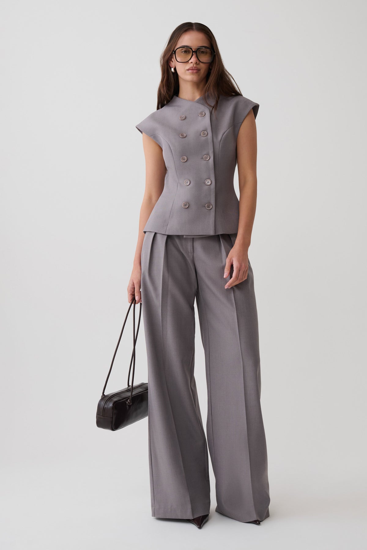 Phoebe Double Breasted Vest - Light Grey Marle #2