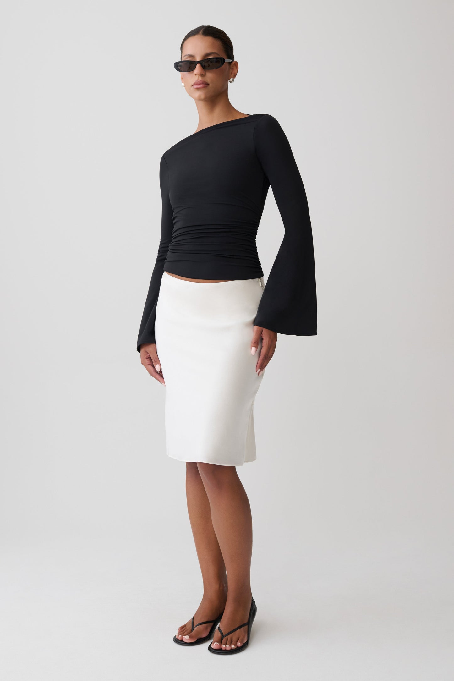 Sabina Cowl Back Long Sleeve Top - Black