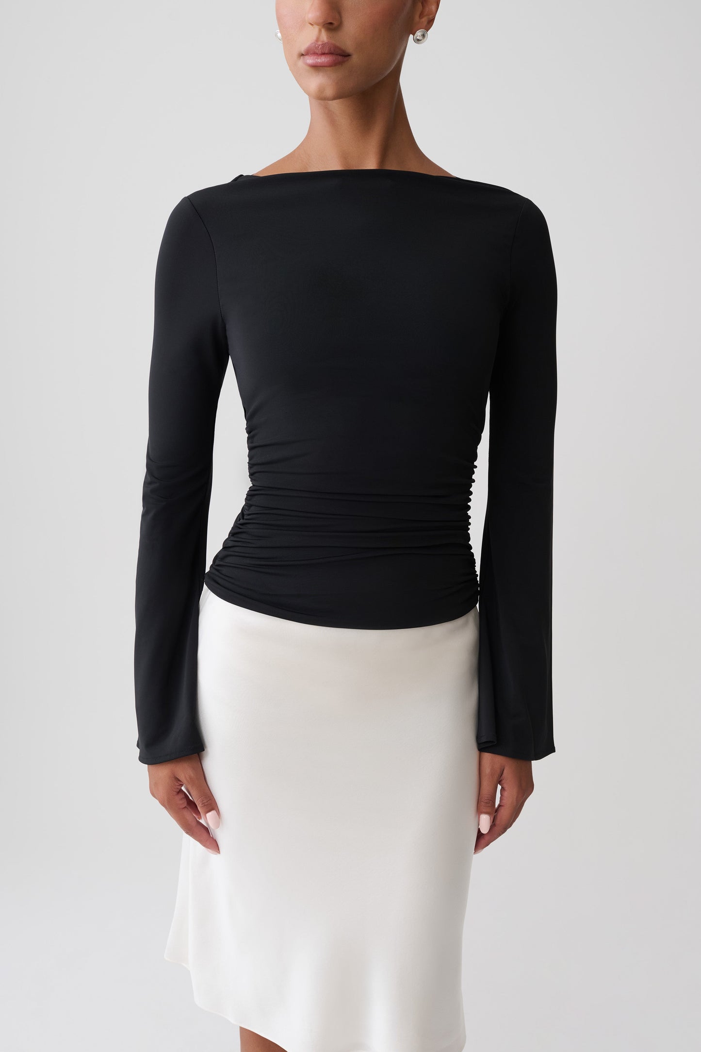 Sabina Cowl Back Long Sleeve Top - Black