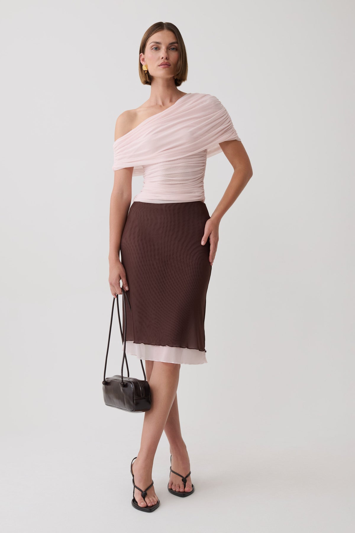 Arina Fluid Loose Neck Jersey Mesh Top - Pale Pink #5