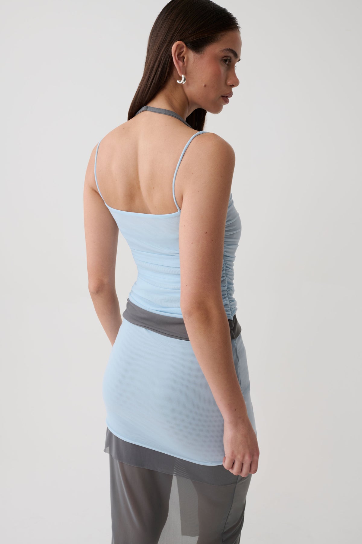 Arielle Mesh Layered Tank Top - Pale Blue/Navy #2