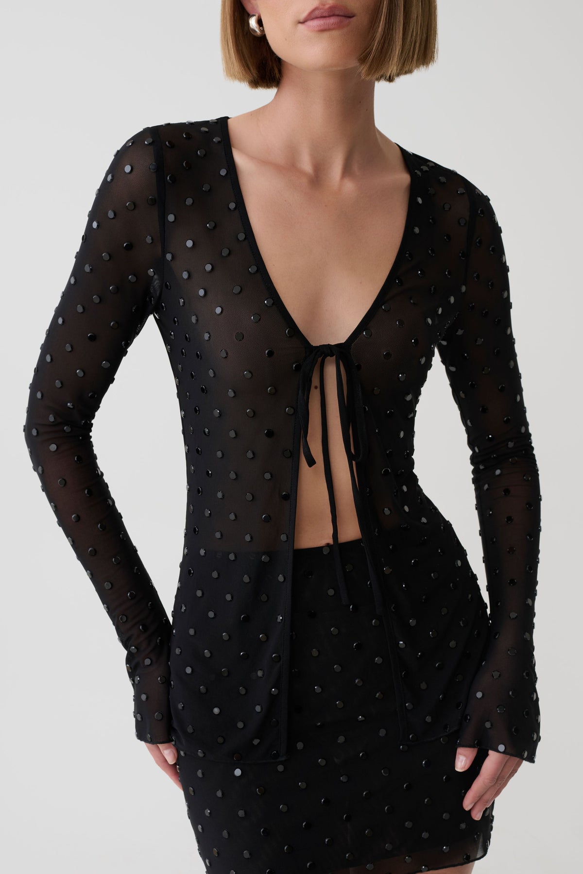 Linda Long Sleeve Diamante Top - Black #6