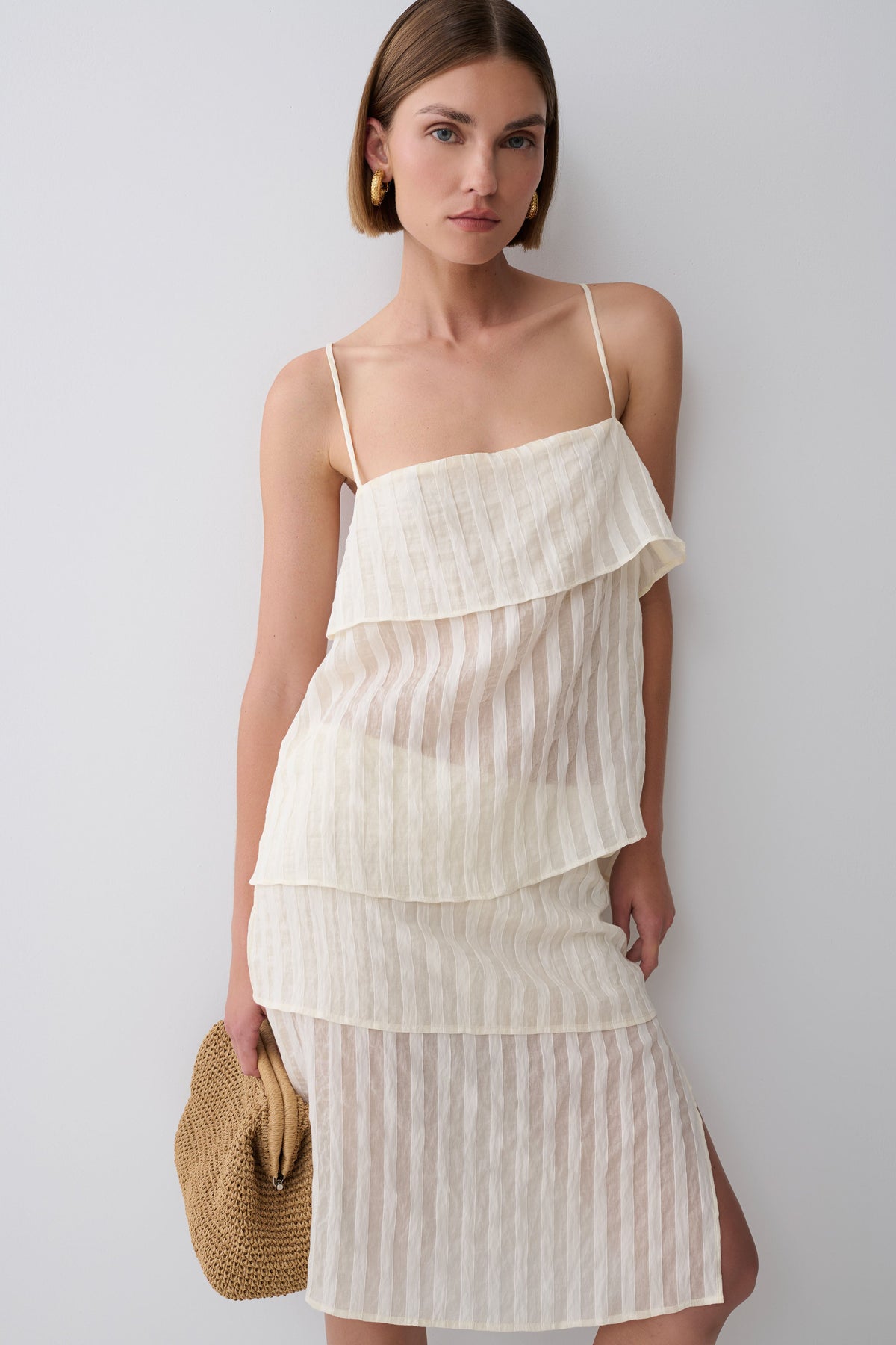 Adrina Striped Midi Skirt - Ivory #5