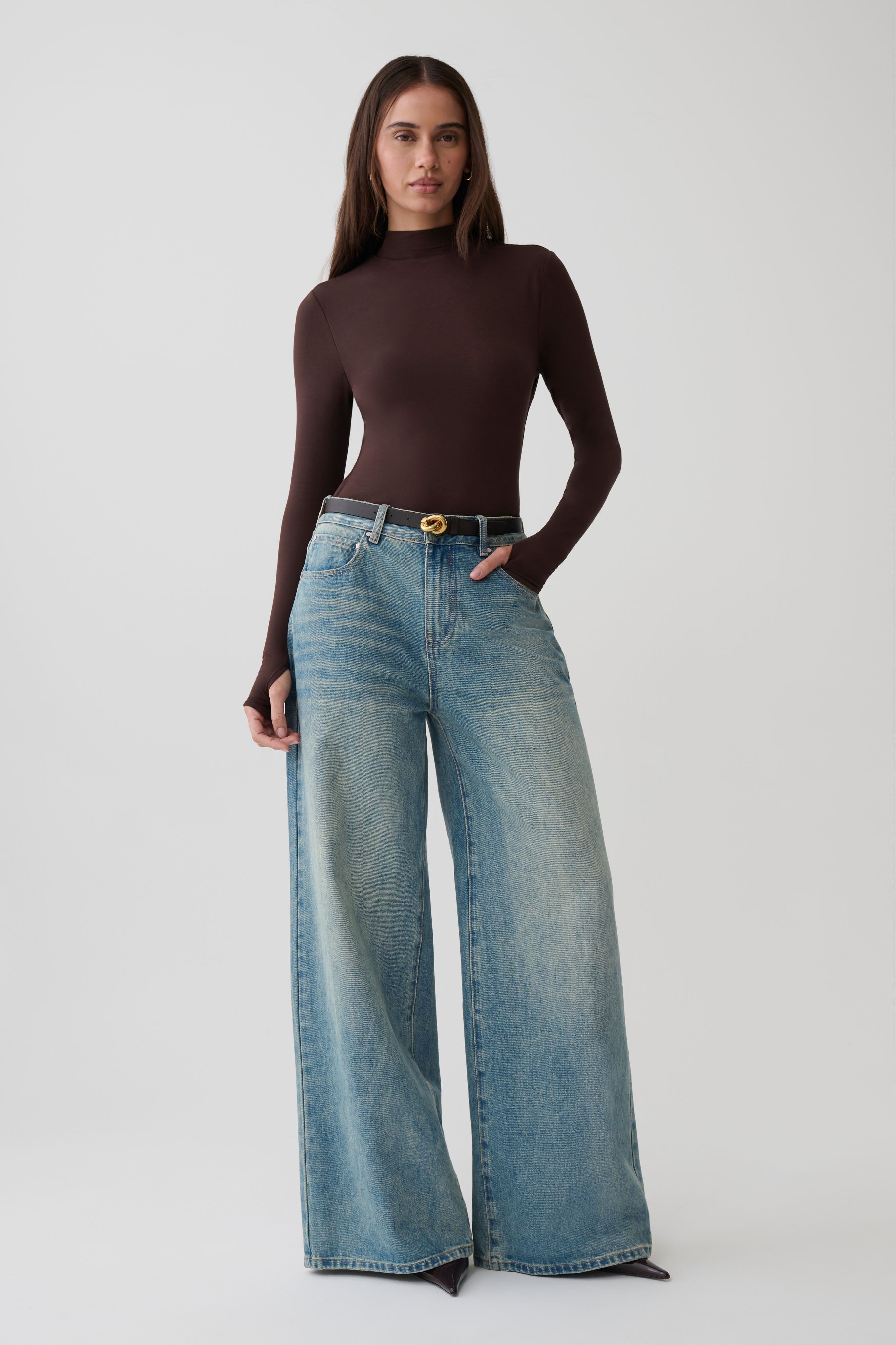 Jurney Longsleeve Roll Neck Top - Dark Chocolate | MESHKI US