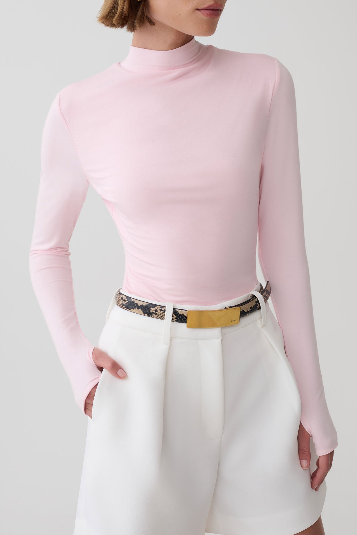 Jurney Longsleeve Roll Neck Top - Pale Pink #3