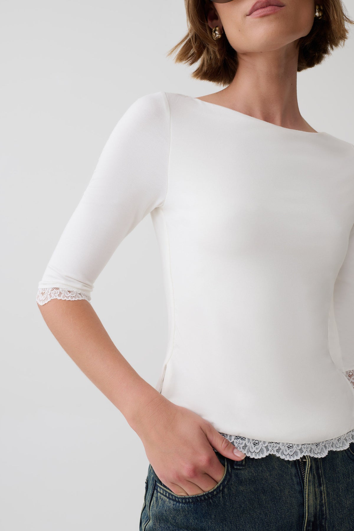 Althea Lace Trimmed Top - White #6