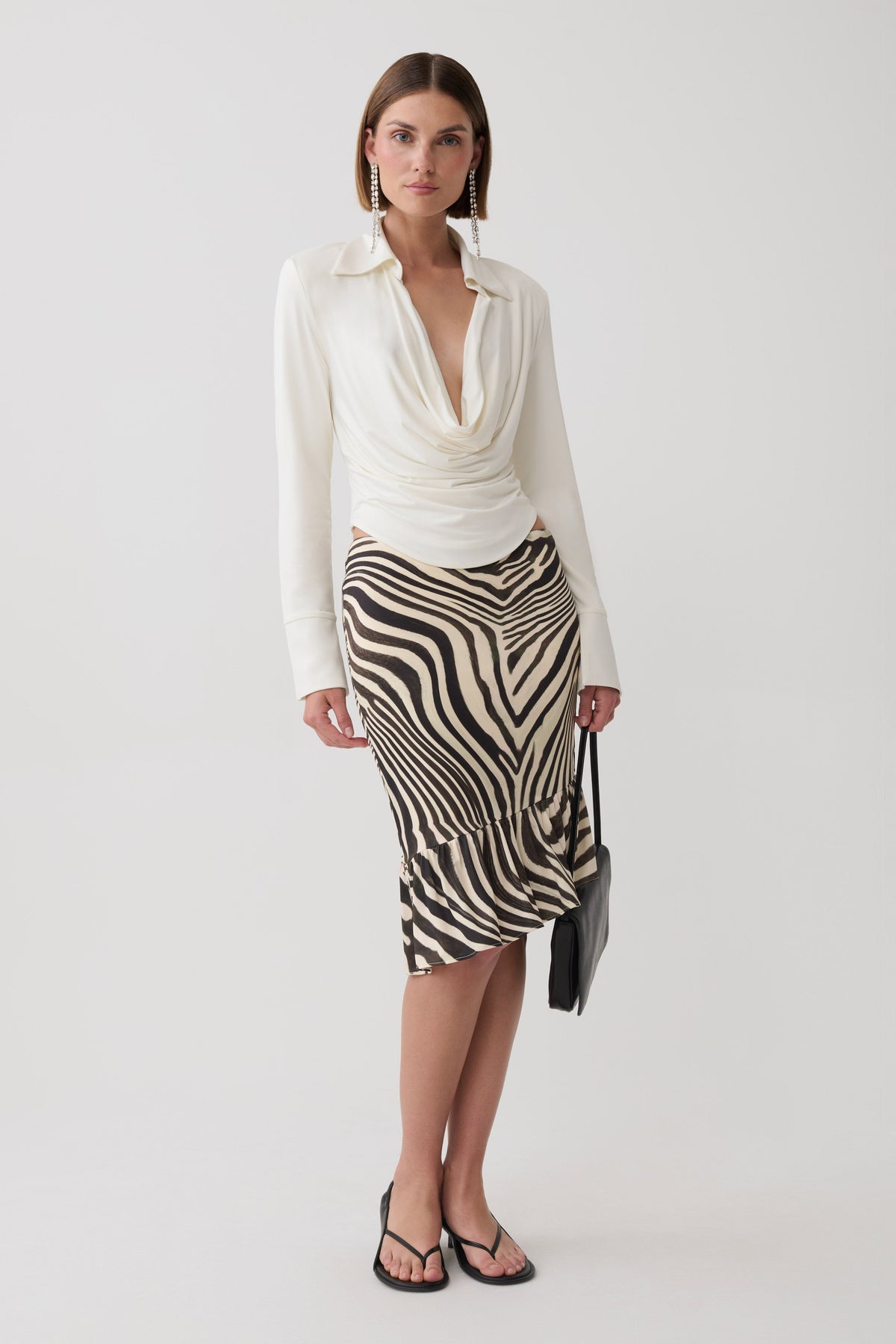 Elmira Long Sleeve Slinky Gather Detail Top - Ivory #5