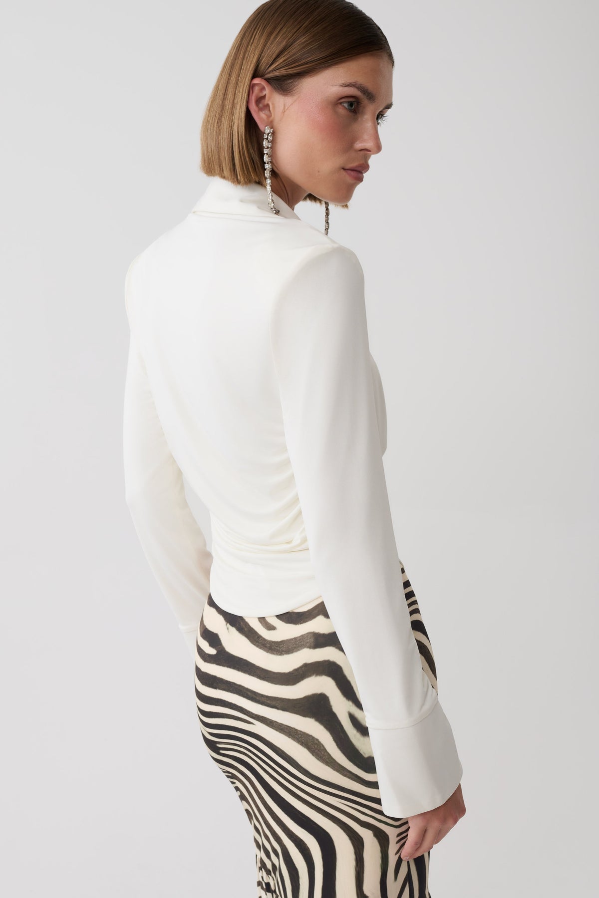 Elmira Long Sleeve Slinky Gather Detail Top - Ivory #2