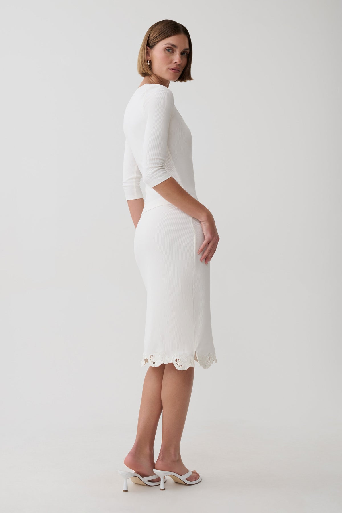 Jane Broiderie Ribbed Long Sleeve Top - White #4