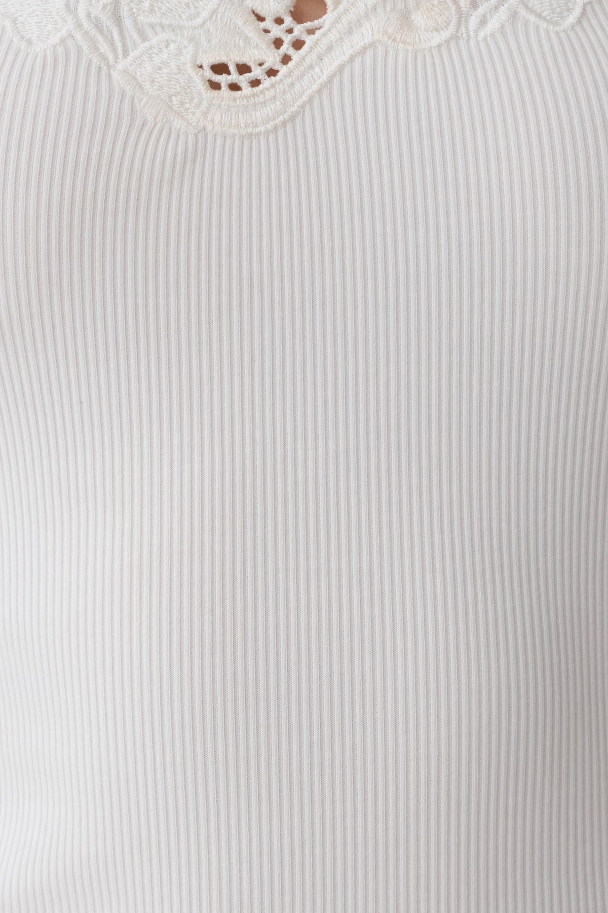 Jane Broiderie Ribbed Long Sleeve Top - White #6