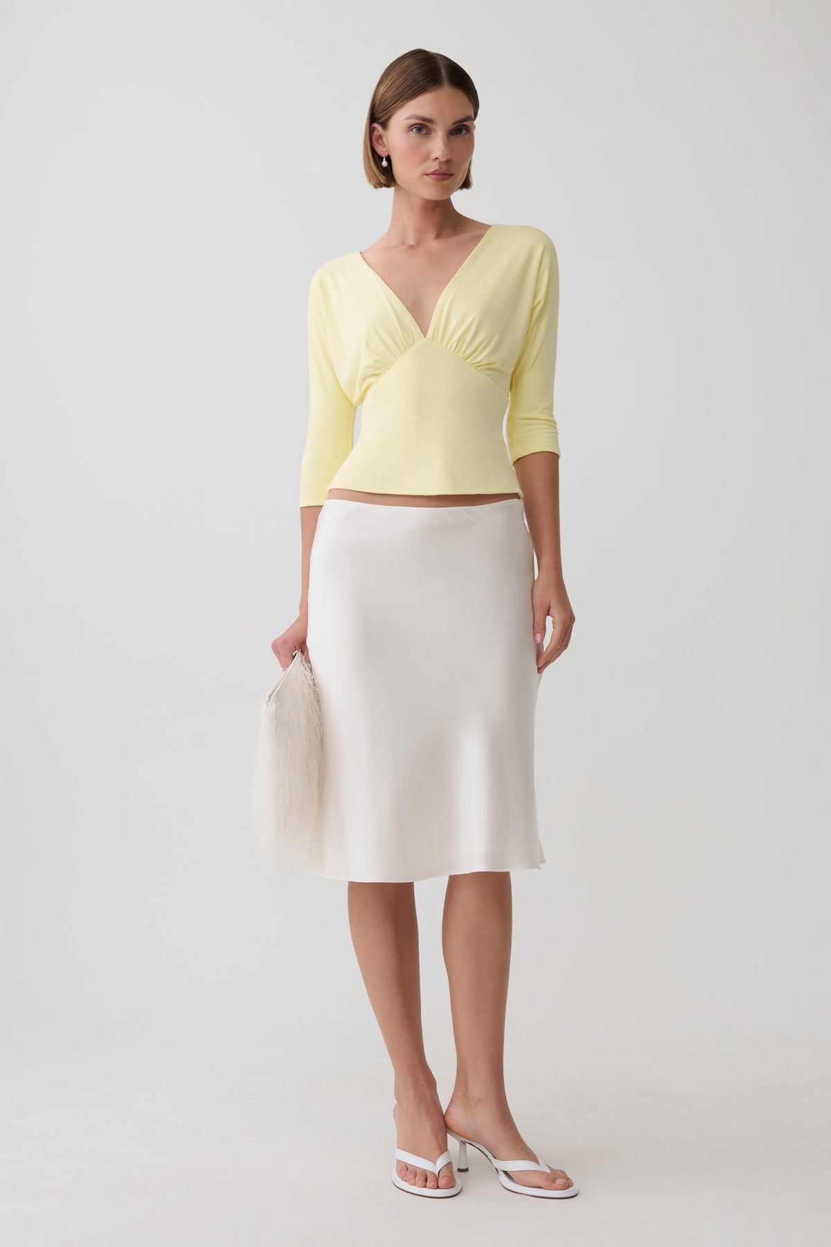 Mya Plunge V Neck Short Sleeve Top - Sunny Lemon