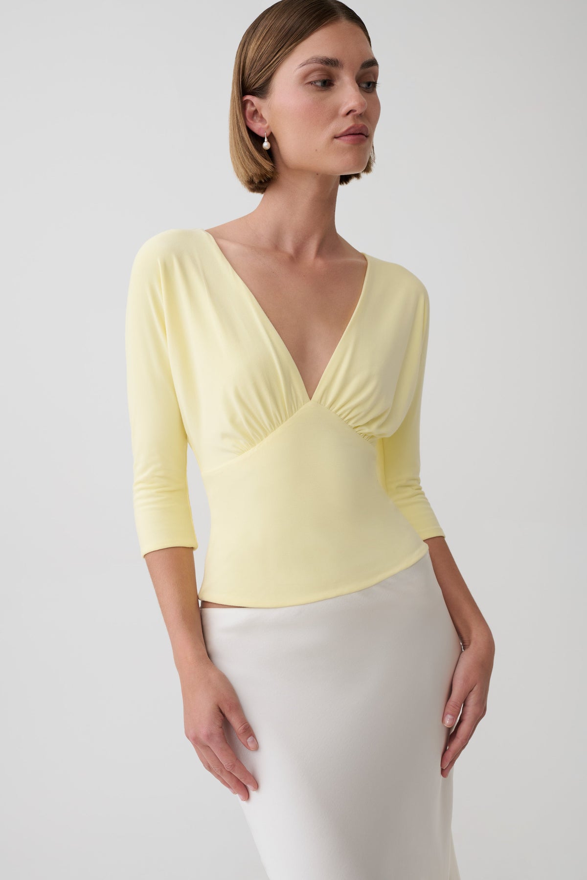 Mya Plunge V Neck Short Sleeve Top - Sunny Lemon