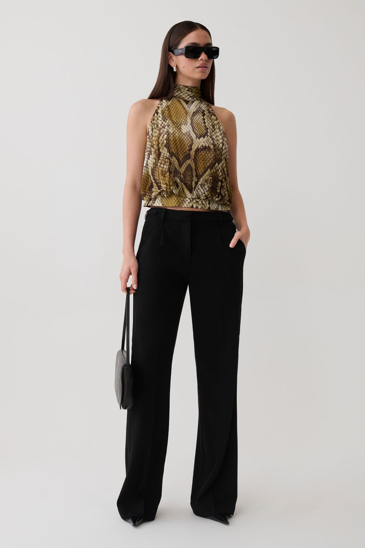 Eliana Tie Back Chiffon Sleeveless Top - Snake Print