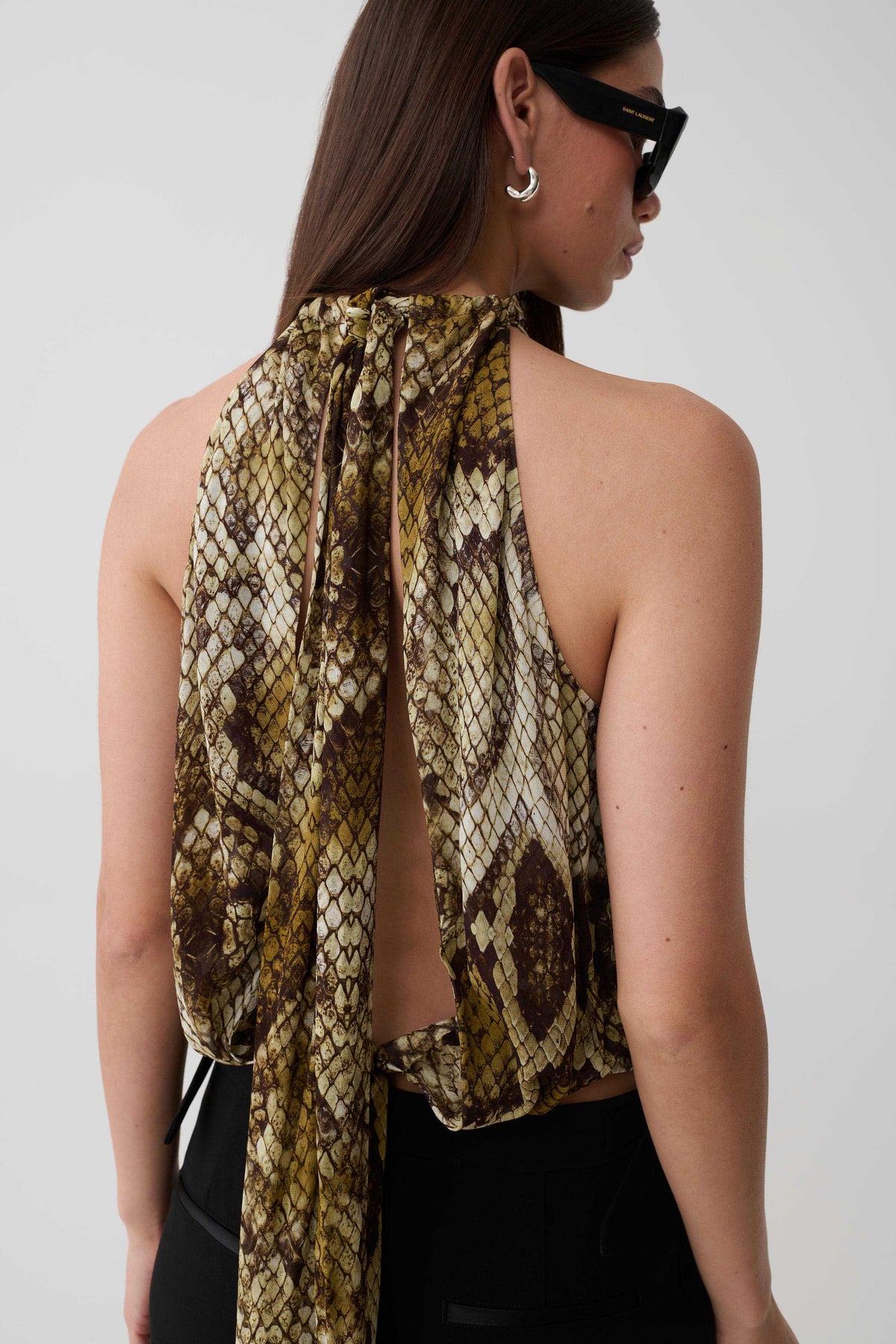 Eliana Tie Back Chiffon Sleeveless Top - Snake Print #2