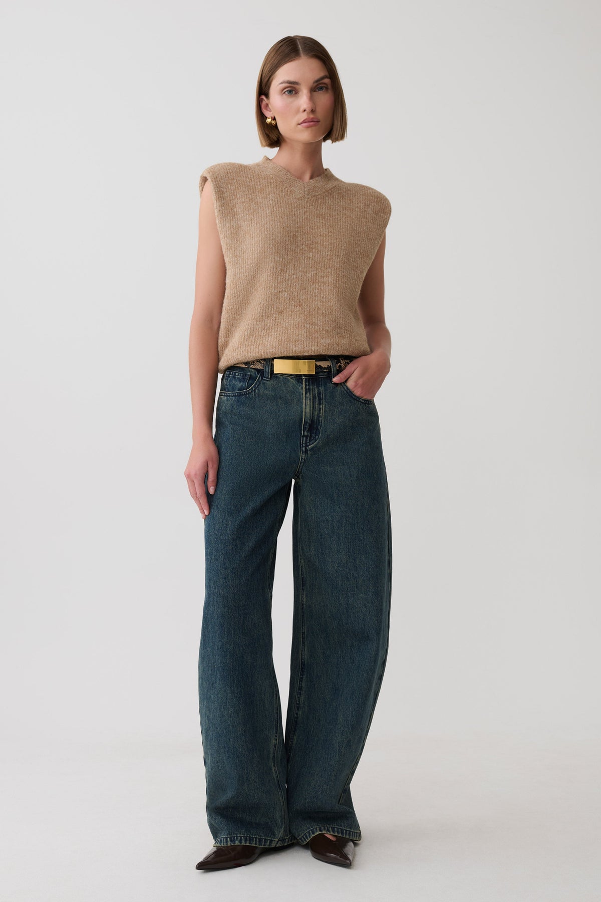 Briair Knit Vest With Shoulder Pads - Camel #4