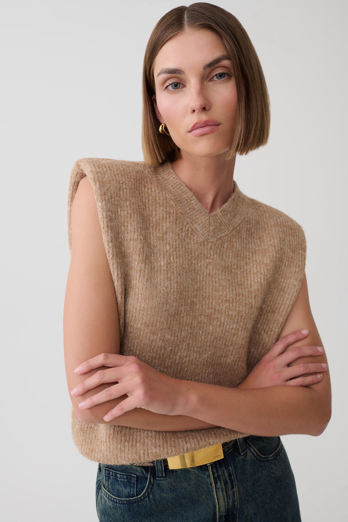Briair Knit Vest With Shoulder Pads - Camel #6