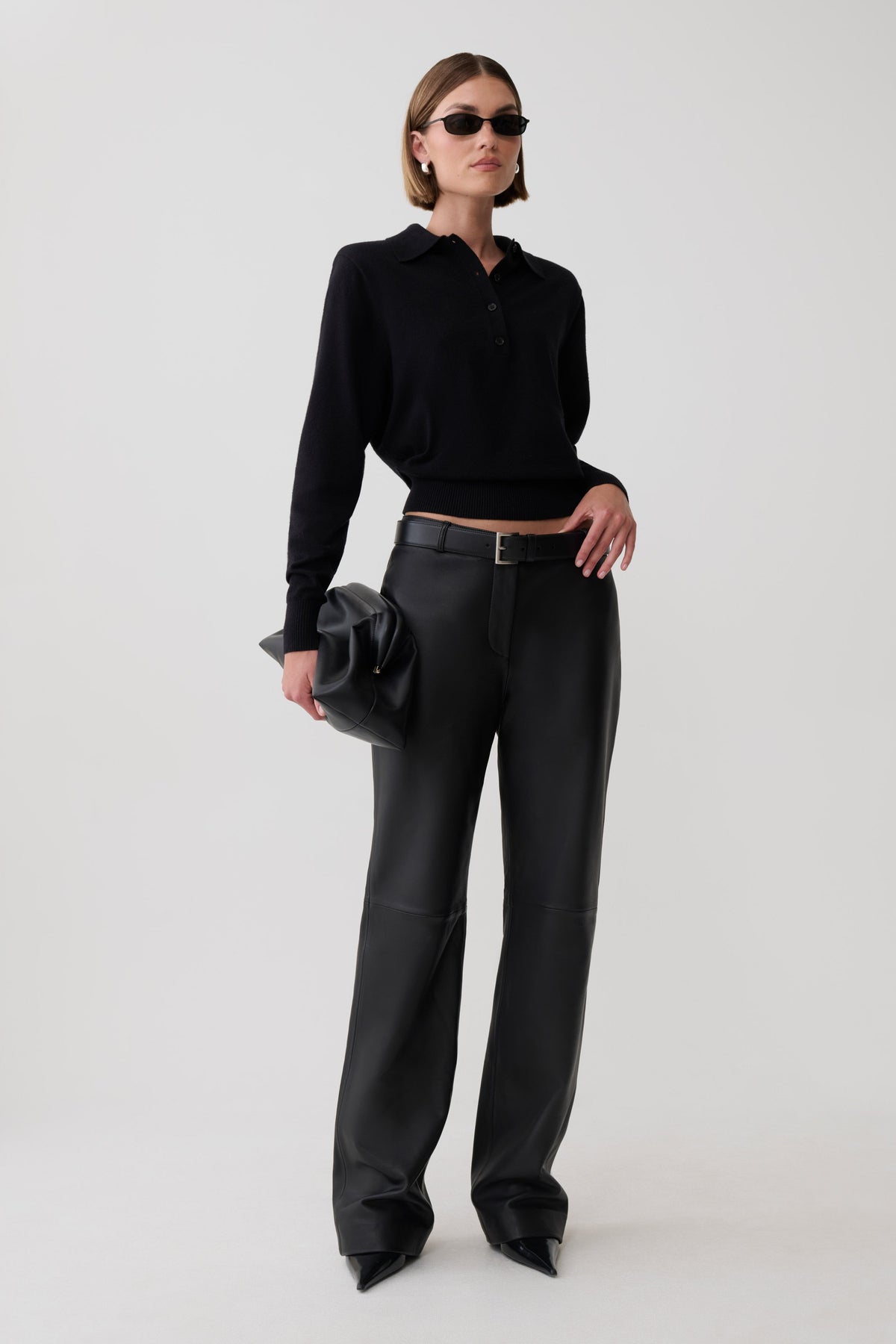 Logan Knit Top With Shoulder Pads - Black