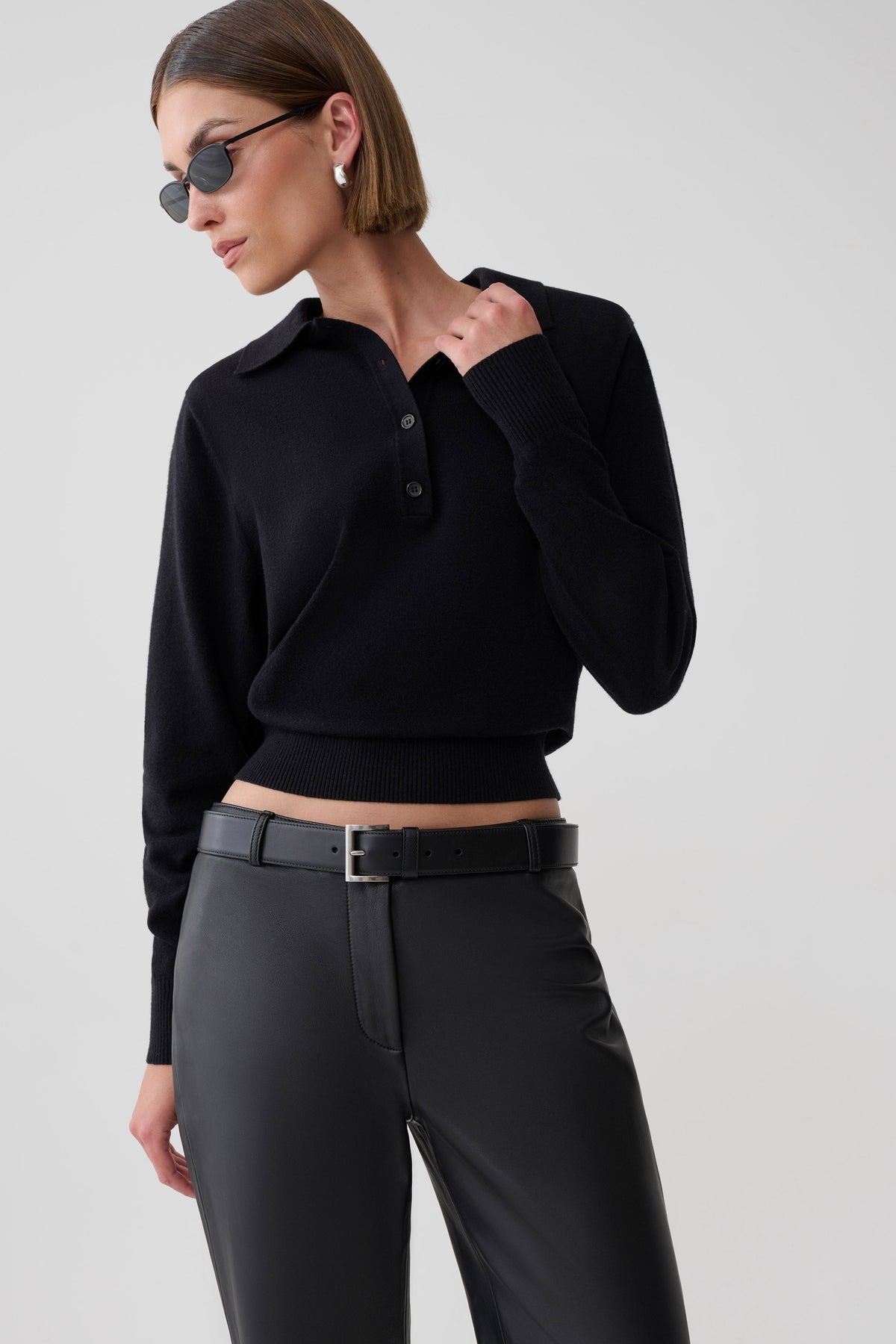 Logan Knit Top With Shoulder Pads - Black