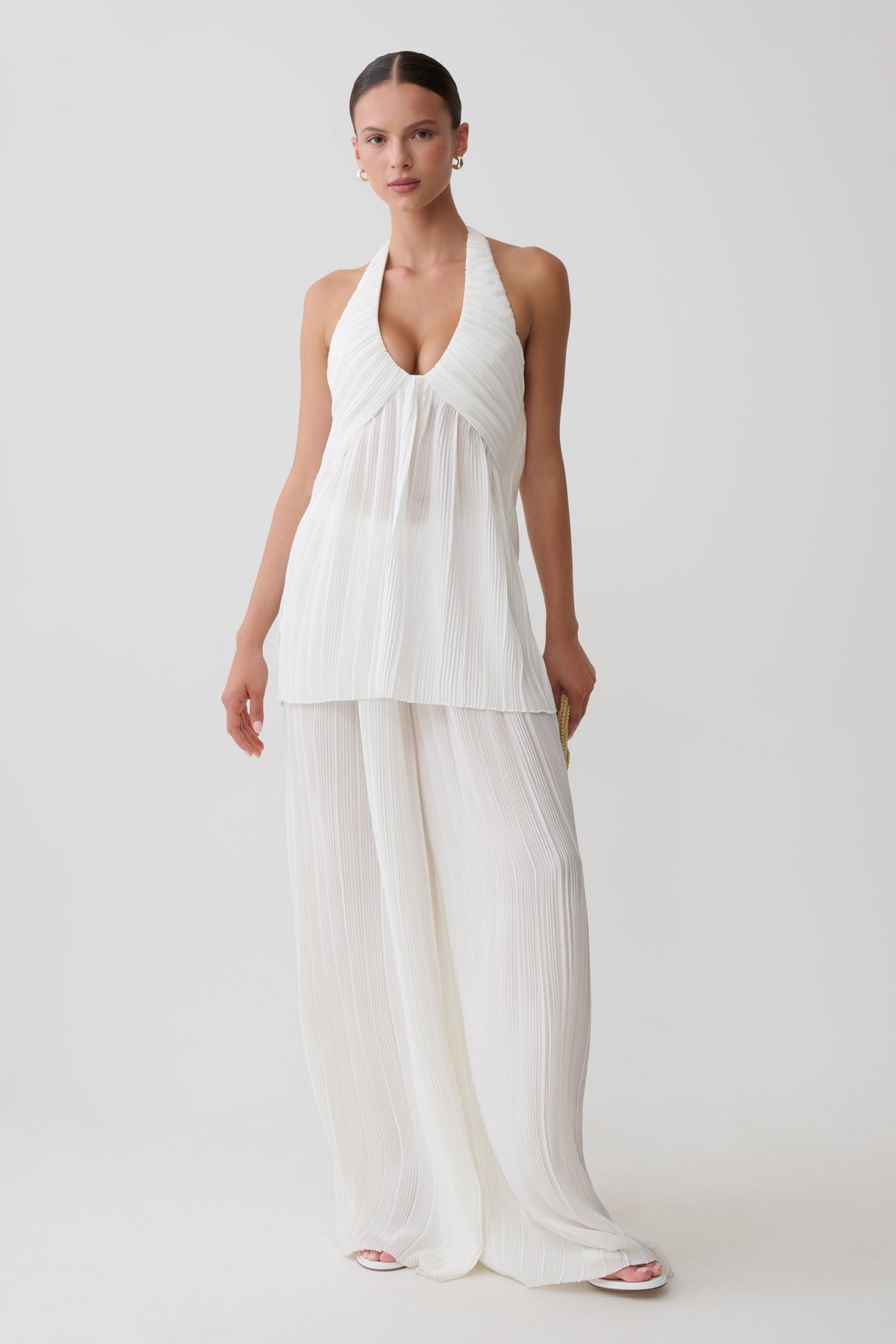 Jonah Halter Plisse Sleeveless Top - Ivory