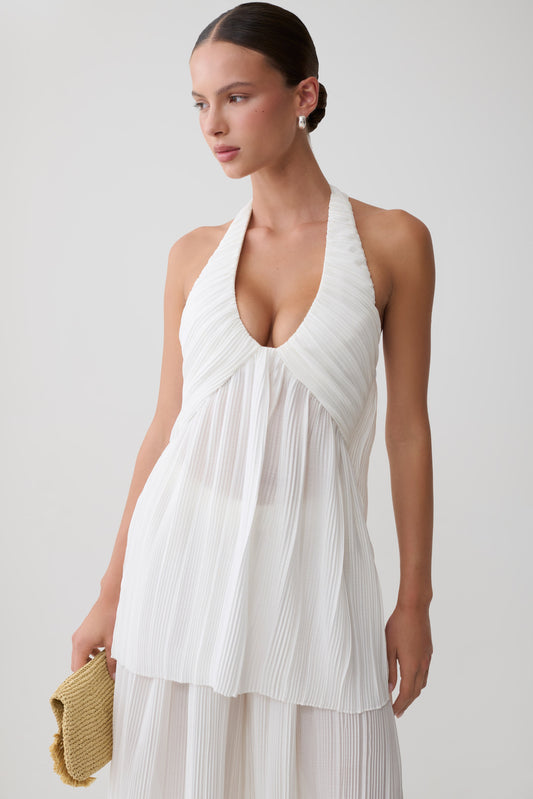 Jonah Halter Plisse Sleeveless Top - Ivory