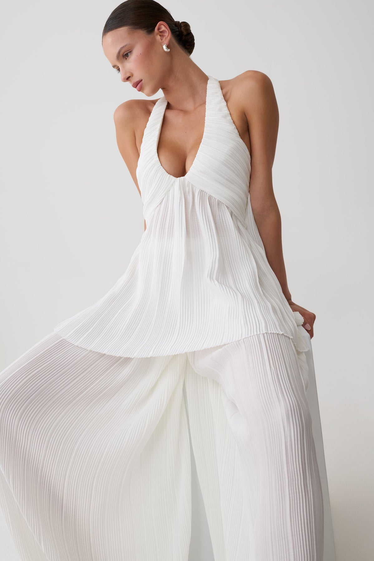 Jonah Halter Plisse Sleeveless Top - Ivory