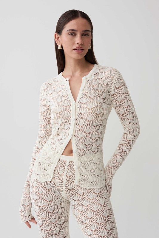 Nikiki Crochet Knit Cardigan - Ivory