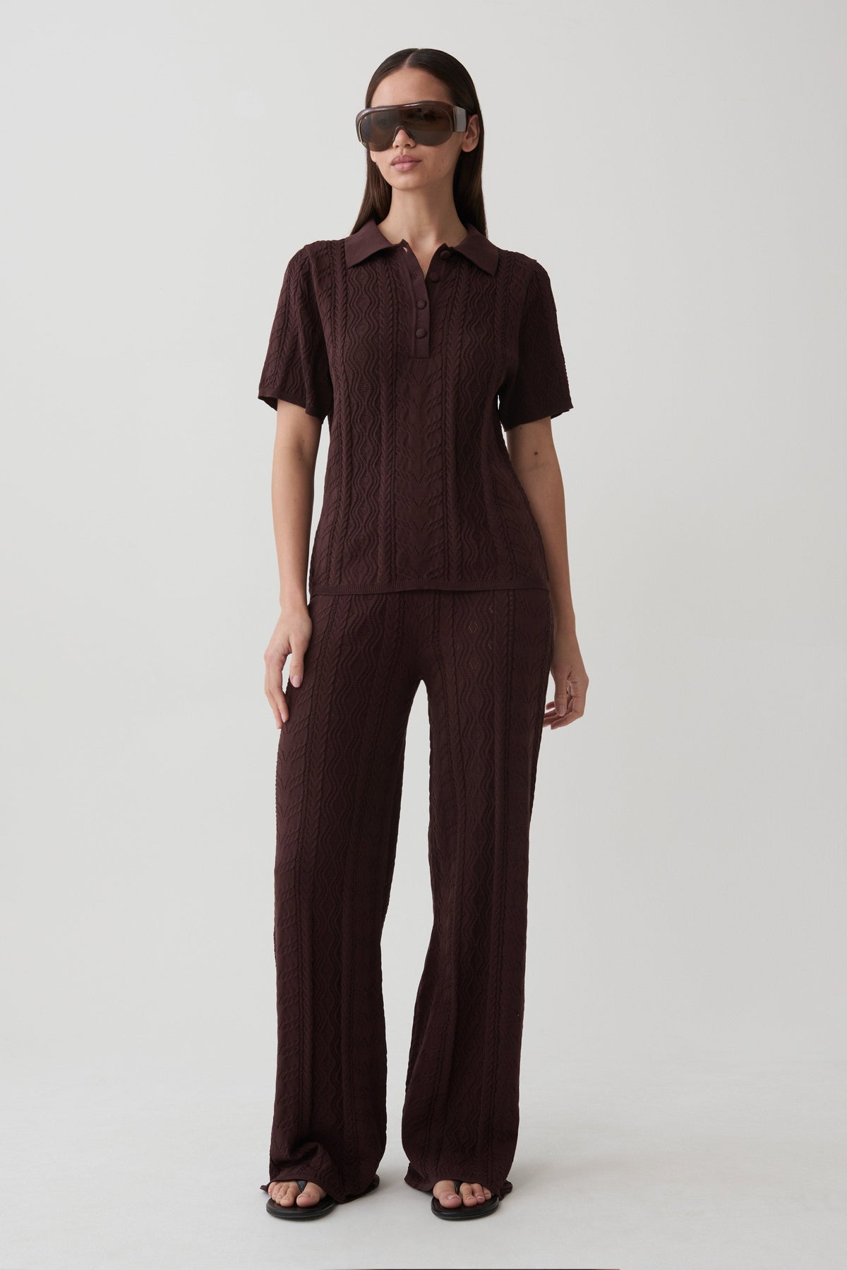 Jill Pointelle Knit Top - Chocolate
