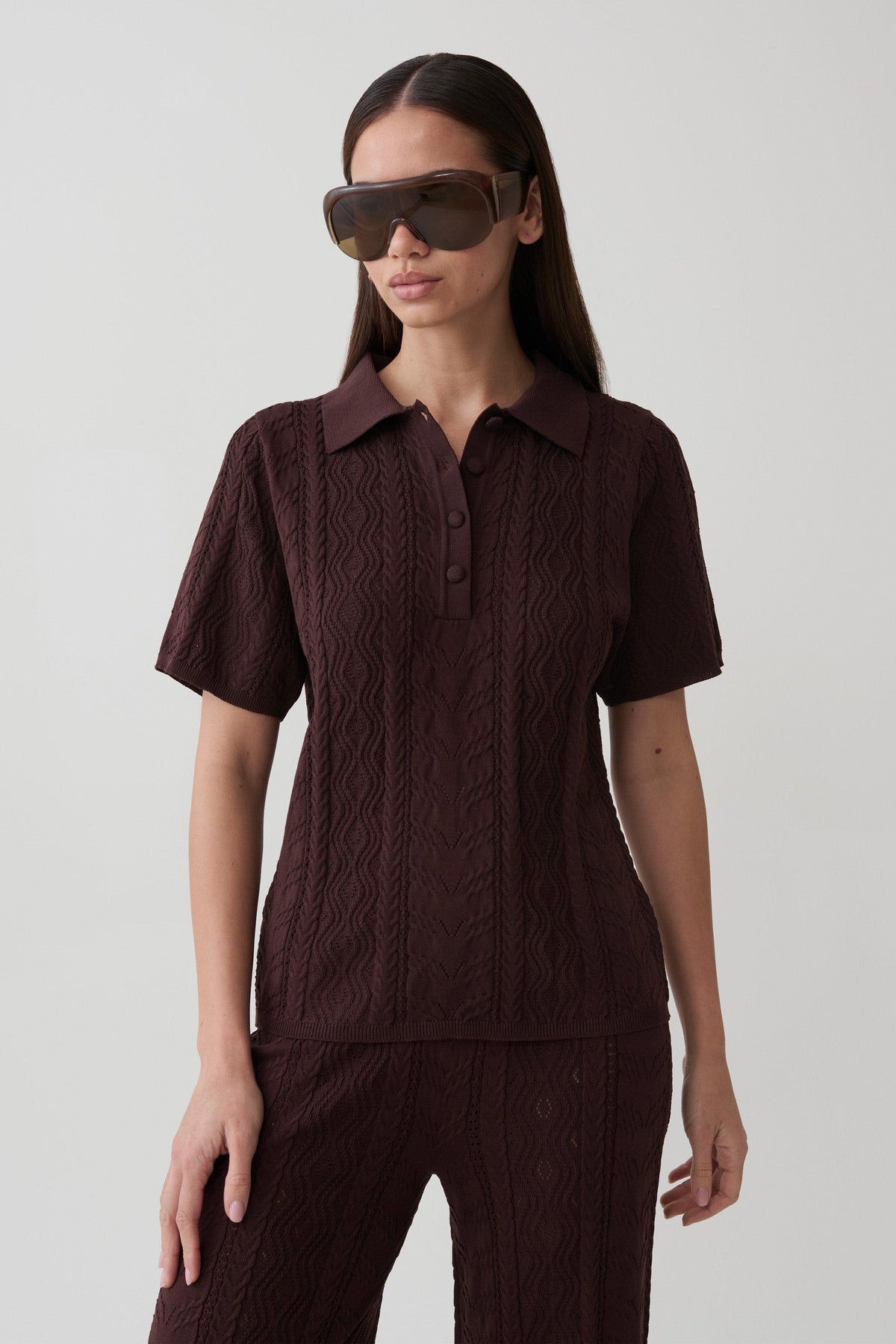 Jill Pointelle Knit Top - Chocolate