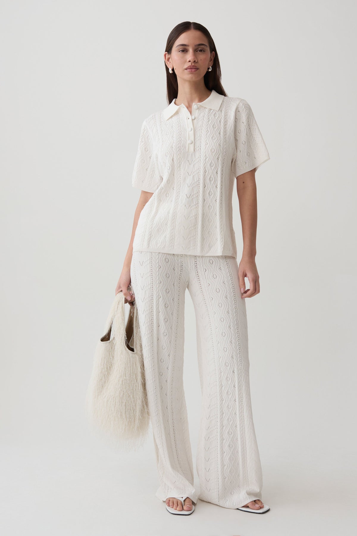 Jill Pointelle Knit Top - White