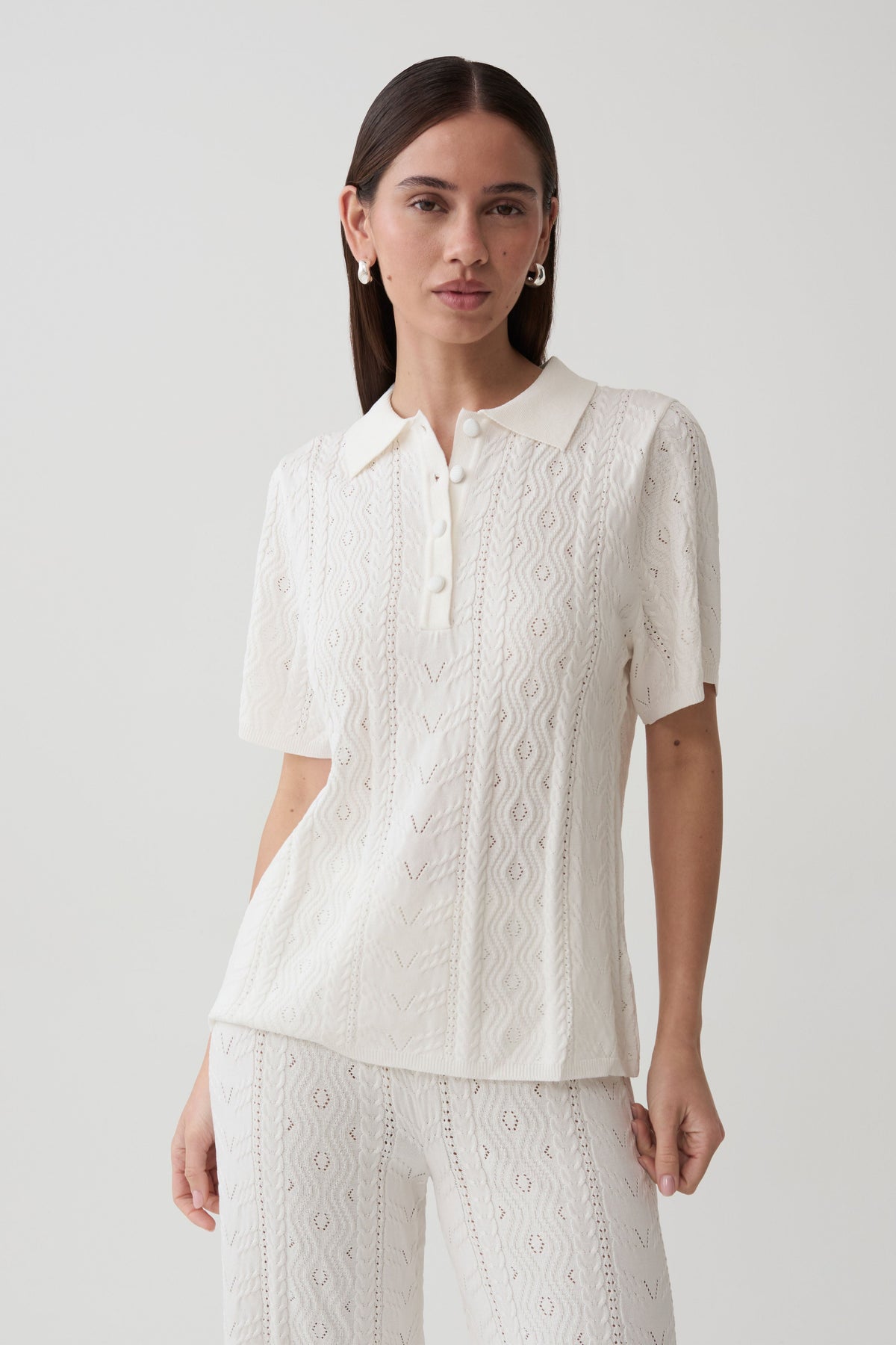 Jill Pointelle Knit Top - White