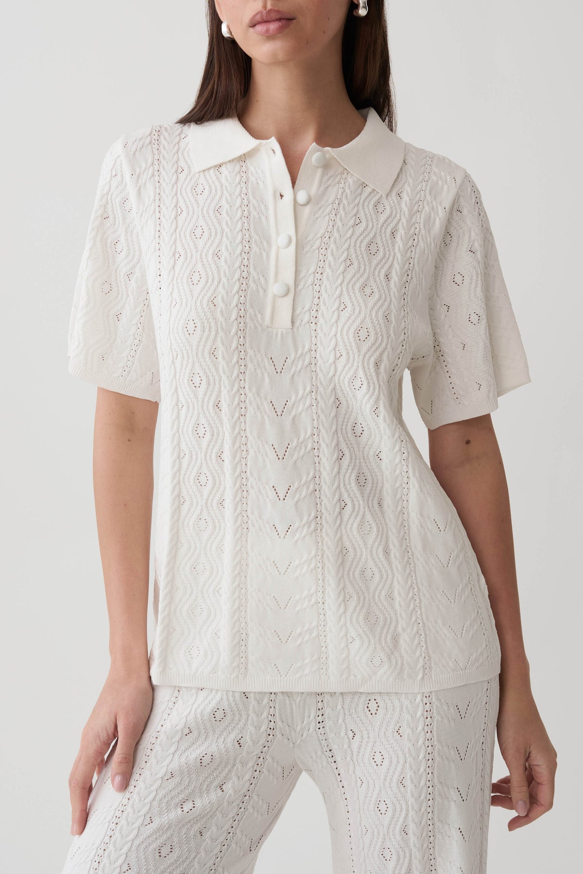 Jill Pointelle Knit Top - White #3