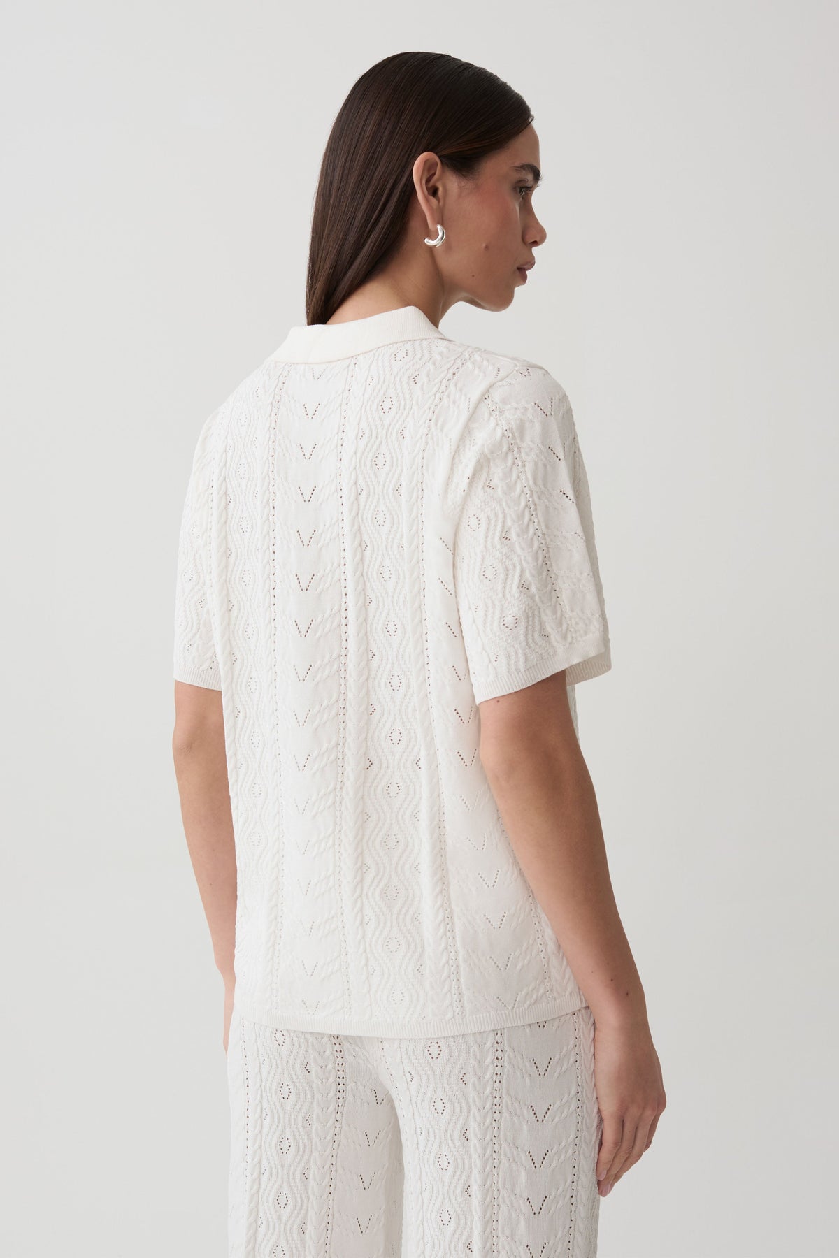Jill Pointelle Knit Top - White