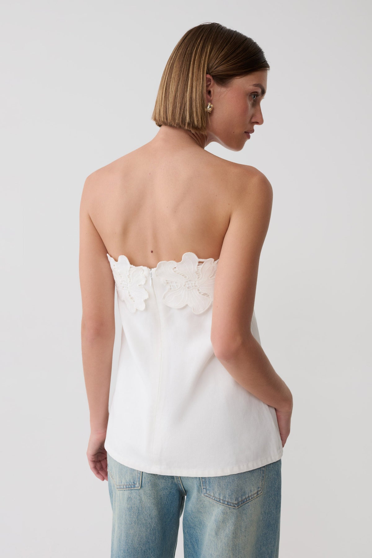 Anamarie Denim Floral Strapless Top - White