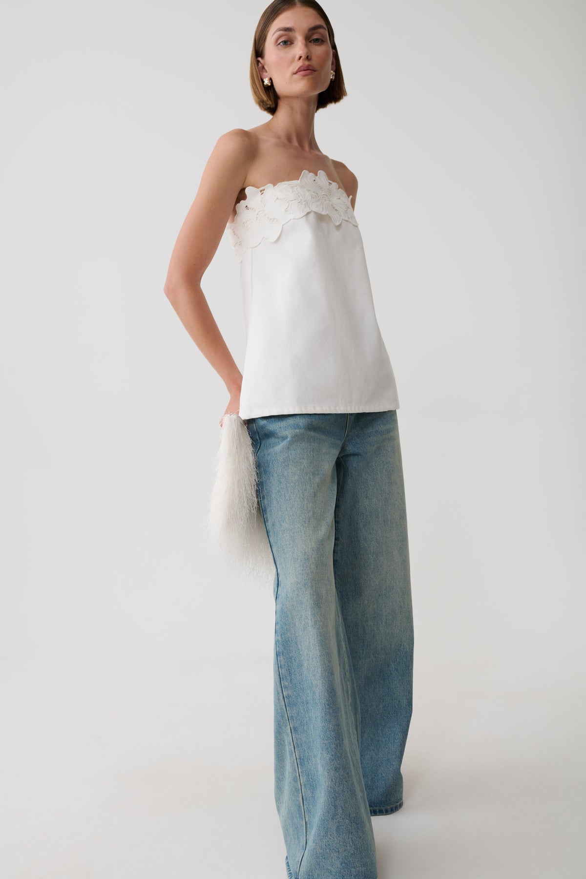 Anamarie Denim Floral Strapless Top - White