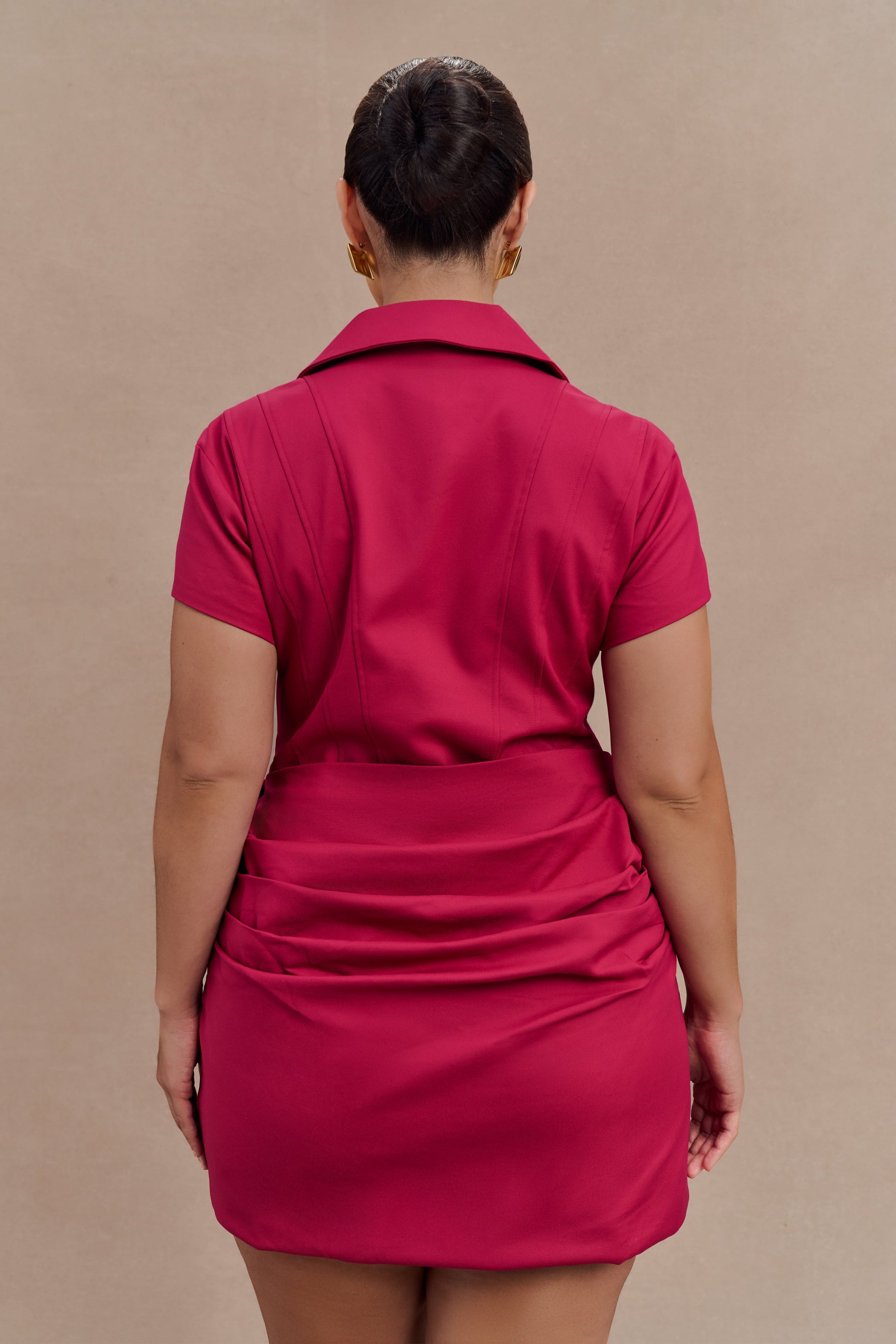 Tarryn Collared Cotton Mini Dress - Dragonfruit #7