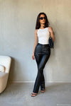 Tyra Straight Leg Faux Leather Pants - Ivory