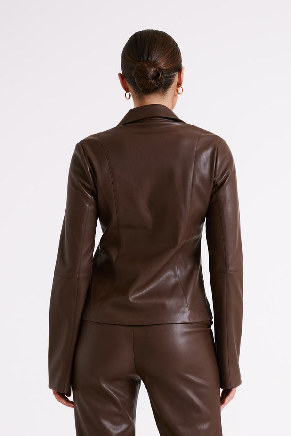 Dina Faux Leather Tie Up Top - Dark Brown