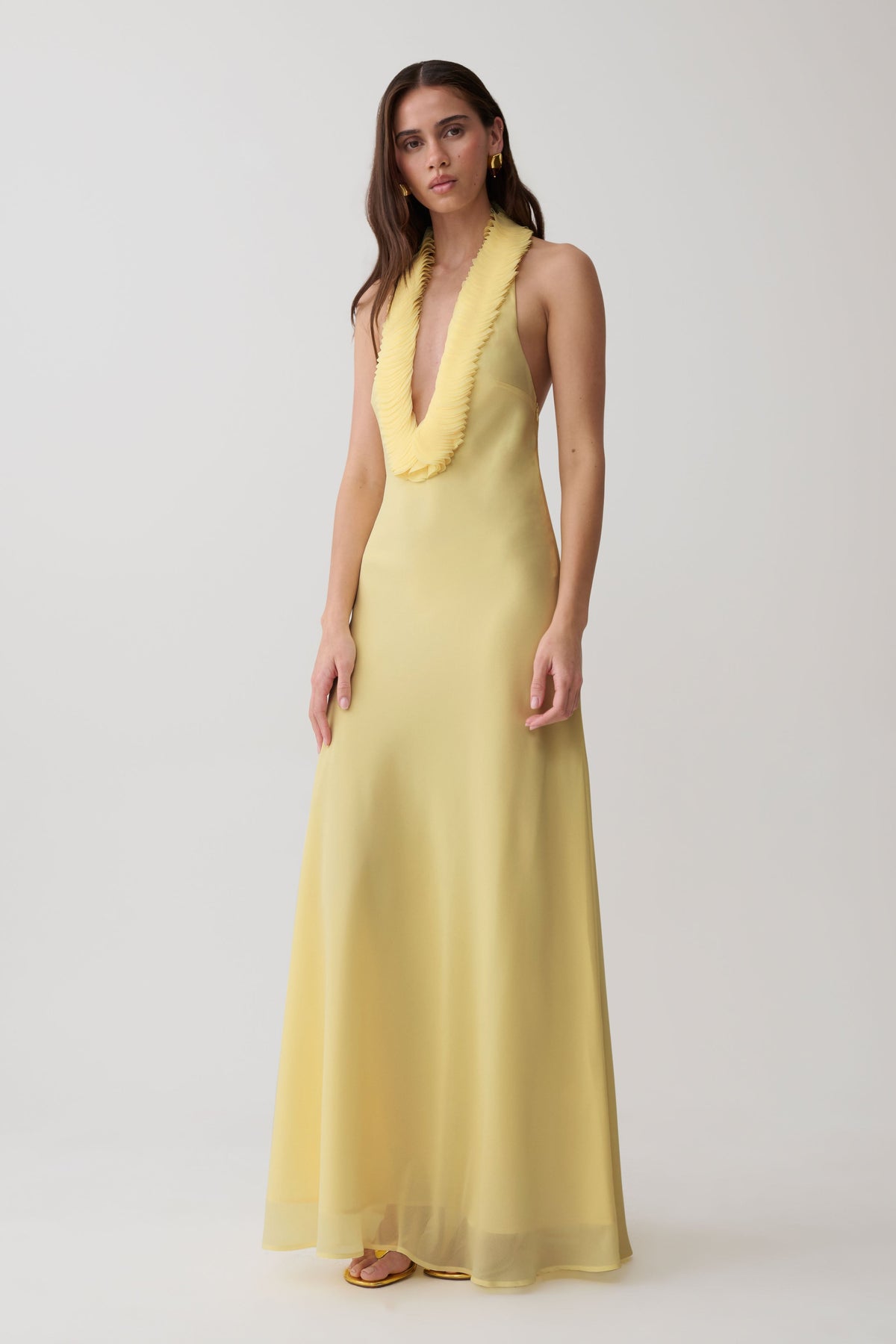 Floriane Chiffon Halter Maxi Dress - Lemon