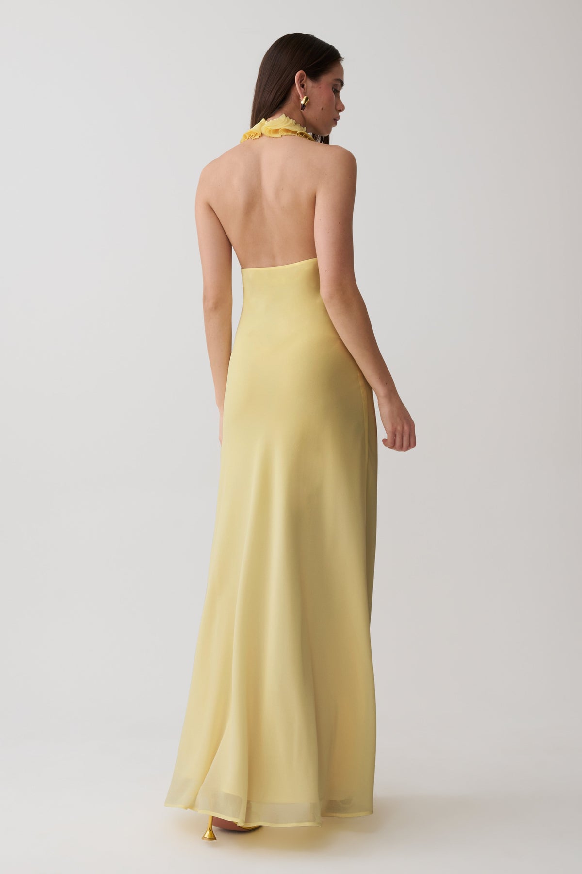 Floriane Chiffon Halter Maxi Dress - Lemon