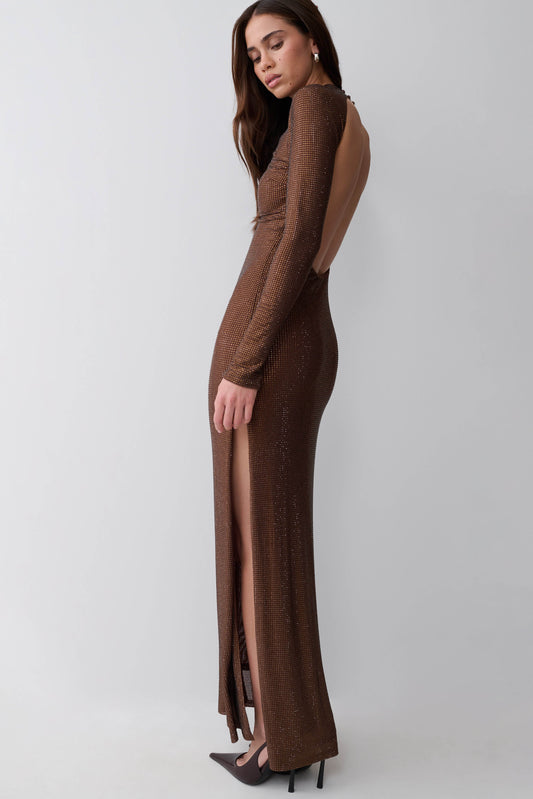 Elani Diamante Maxi Dress - Chocolate
